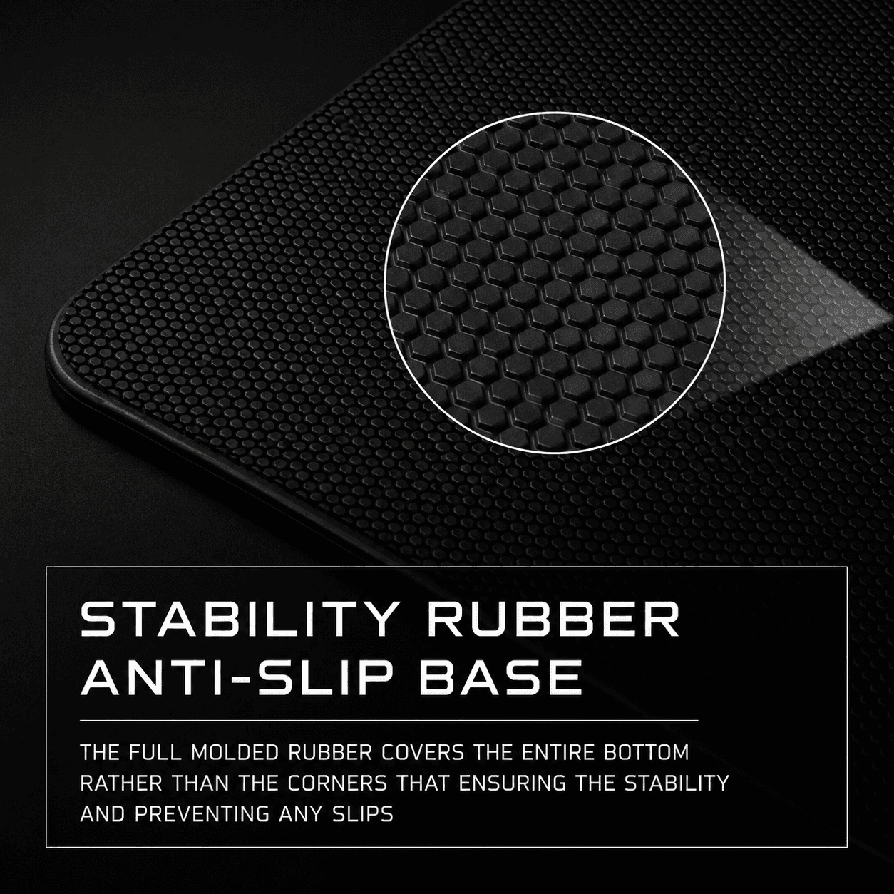Stability Rubber Anti-Slip Base — full molded rubber bottom
